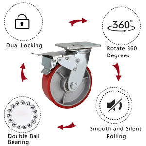 Chariot industriel robuste avec roues pivotantes en fonte de polyuréthane PU rouge, capacité 300kg, 400kg, 4, 5, 6, 8 tonnes, pour le transfert de charges lourdes - Product Image 2