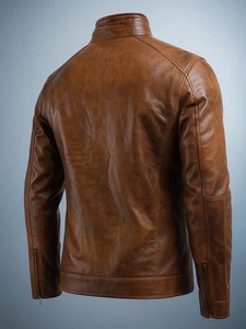 Mens Leather <b>Jacket</b> Stylish Biker <b>Jacket</b> <b>Slim</b> <b>Fit</b> Casual Winter <b>Jacket</b> with Zipper Brown Leather <b>Jacket</b> - Product Image 2