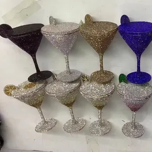 Hot Sales Women Crystal Martini Glass Shape Party Stone Rhinestone Ladies Evening Bags Diamond Designer Purses for Girls