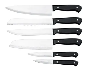 JINYU 7PC Aço Inoxidável Completa tang Knife Set Cooking Knife Cutlery Set com Ímã Bloco De Madeira