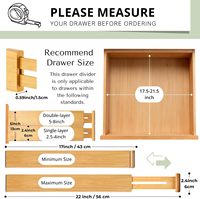 Lot de 6 séparateurs de tiroirs en bambou OEM, extensibles de 17 à 22 pouces, séparateurs en bois pour ustensiles de cuisine, vêtements, salle de bain, bureau