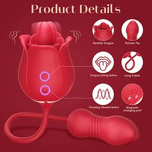 Vibrador con 9 Modos de Lamer y 9 de Empuje, Estimulador de Punto G en Forma de Rosa, Recargable por USB, 10 Frecuencias, Estimulador de Clítoris y Pezones, Resistente al Agua - Product Image 5