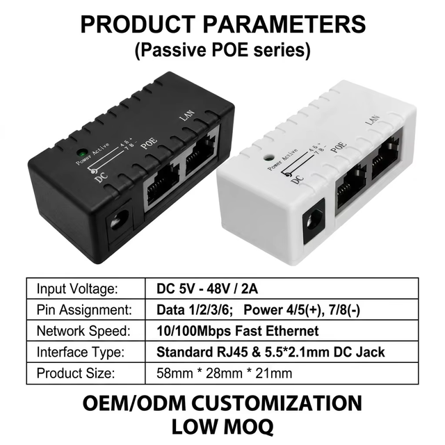 POE Injector Poe Splitter 5- 48V Passive Power Over Ethernet PoE Injector for IP Phones Access Points
