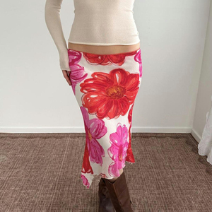 Jupe midi asymétrique taille basse pour femme, motif floral, respirante, écologique, sexy, style club, idéale pour les vacances à la plage - Grande vente d'été - Product Image 3