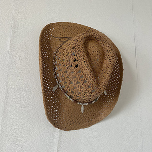 Chapeau d'extérieur évidé Chapeau de plage Chapeau de paille de cow-boy occidental - Product Image 4