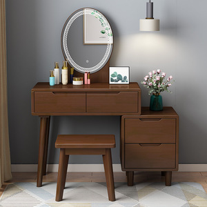 Nordic Solid Wood Dressing <b>Table</b> With Storage Cabinet Extendable Makeup <b>Mirror</b> Bedroom Furniture Natural Wood Color - Product Image 3