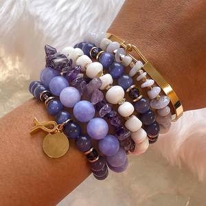 Perhiasan Bohemian Musim Panas Kustom, Batu Alam Lapis Druzy Agate Penyembuhan Kristal Susun Gelang Manik-manik <span class=keywords><strong>Set</strong></span> untuk Wanita - Product Image 3