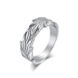 Men's Leaf Pattern <b>Titanium</b> Steel <b>Ring</b> Black Antique Silver Steel Color Gift Jewelry - Product Image 5