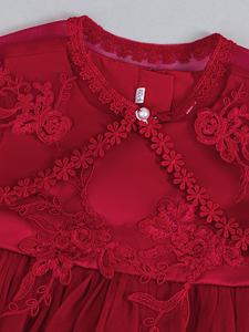 Abito di Lusso in Cotone per <span class=keywords><strong>Neonata</strong></span> 10-12 Mesi, Vestito da Compleanno, Abito da Cerimonia Rosso Kimberly per Bambina, Vestito da Invitata a Matrimonio in Vendita - Product Image 5