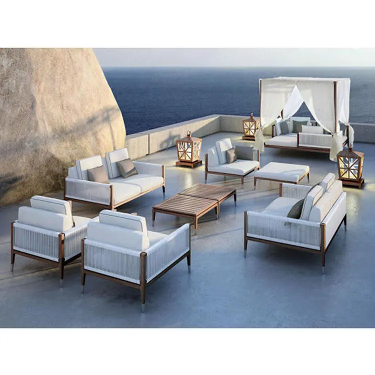 Custom Modern Design Hotel Courtyard Teak Rope Patio Set Outdoor Furniture Garden Sofa