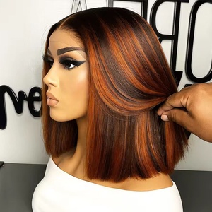 ปมฟอกขาว 4 # / 350 #   วิกผมแท้แบบผูกเชือกด้านหน้า สีธรรมชาติ ผมบริสุทธิ์ 100% ไม่ต้องใช้กาว ทรงบ๊อบสั้นตรง - Product Image 1