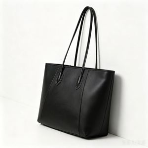 Sac fourre-tout minimaliste en cuir véritable noir, ouvert en dessus, grande capacité, sac à bandoulière quotidien pour femmes, toutes saisons - Product Image 2
