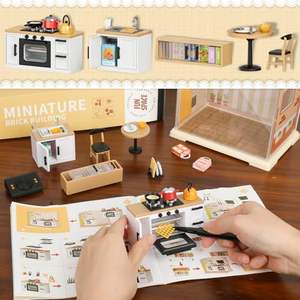 Adultes Adolescents DIY Miniature House <span class=keywords><strong>Kit</strong></span> LED Dollhouse Furniture Figures Home Kitchen Mini Model for Decorative Building Mini House - Product Image 3