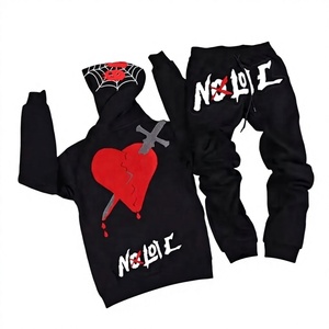 WARPRO INDUSTRY Men's Black Hoodie & Zipper <b>Pants</b> Tracksuit Set 100% Cotton Fleece <b>Lined</b> Full Sleeve Autumn Casual Wear - Product Image 1