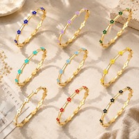 Gelang Baja Anti Karat Desain Bunga Semanggi Lima Daun Multiwarna Berlapis Emas 18K Zirkon Perhiasan Klasik Tersedia