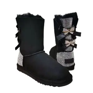 2021 hot sellintg fur boots outside two Bow pretty Women's Boots, High Quality Warm snow boots in winter