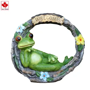 Resin Figurine Decoration For Lawn Garden Frog Welcome Sign Garden Statue
