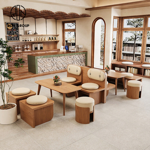 Juego de Muebles de Restaurante Cuadrados de Cuero y Madera para Cafetería, Pizzería, McDonald's, Personalizados en China, con Bancos, Sillas y Mesas - Product Image 3
