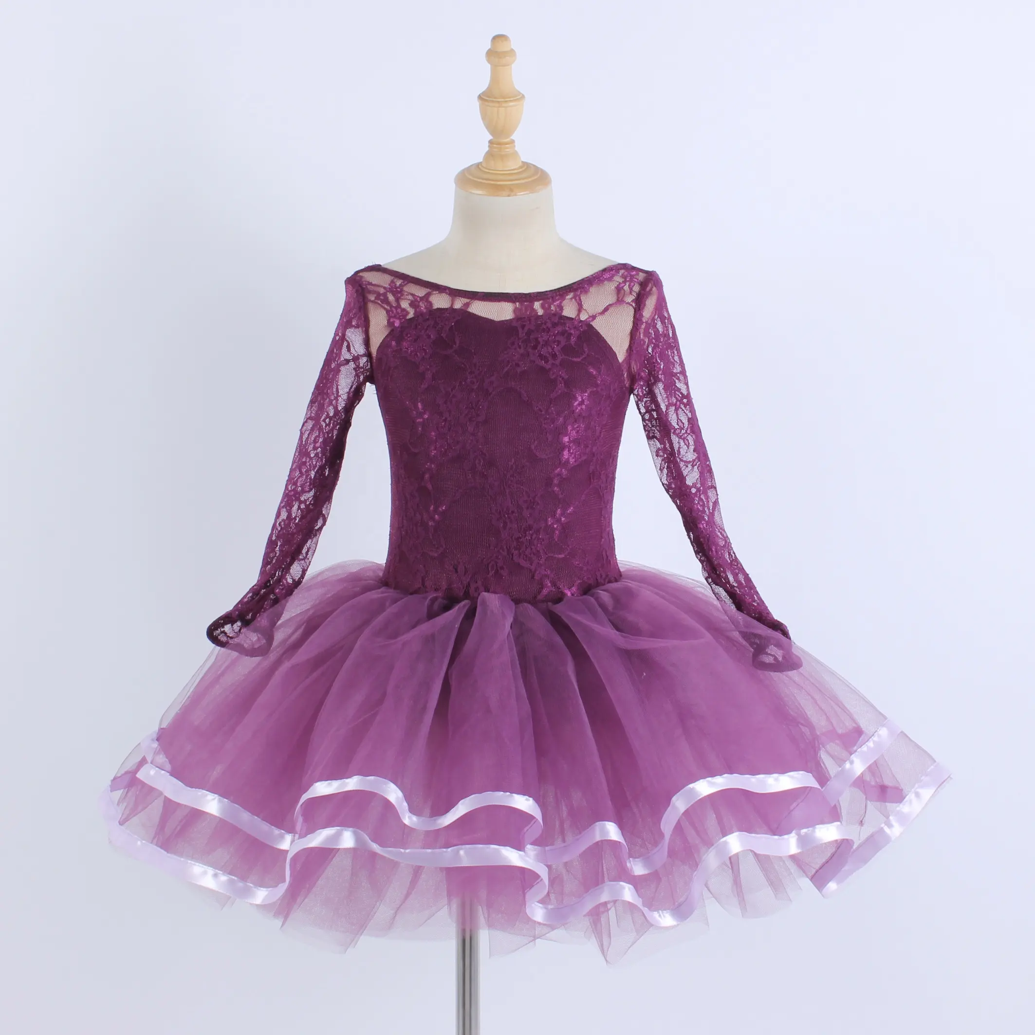Aubergine lace ballet dress little girl lyrical dance wear satin ribbon soft mesh stage performance dance costume