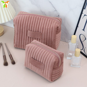 One-piece <b>dropshipping</b> travel cosmetic bag with zipper velvet toiletry bag, personalized bridesmaid gift, wedding favor. - Product Image 2