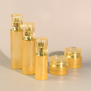 Ensemble d'emballages cosmétiques de luxe <span class=keywords><strong>en</strong></span> <span class=keywords><strong>verre</strong></span> rond doré, flacon pompe pour lotion et pot à crème pour sérum de soin de la peau - Product Image 2