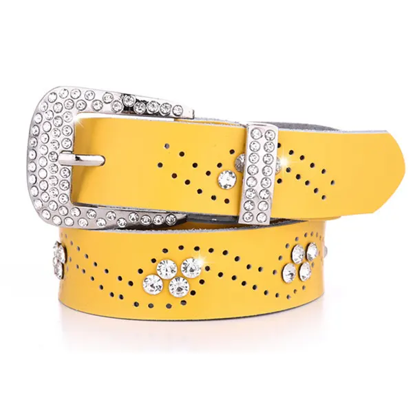 Mode Frauen Strass Gürtel Western Cowboy Kristall Nieten Leder Diamant Luxus Gürtel für Frauen
