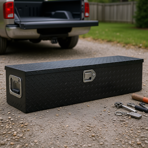 Caja de herramientas de aluminio negra de 48x15x15 pulgadas para caja de camioneta, con placa diamantada, asa lateral, cerradura y llaves, organizador de almacenamiento para garaje - Product Image 2