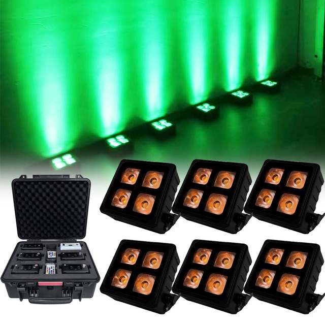 6PCS High Brightness Waterproof Battery Powered 4x20W RGBWAUV LED Projection Uplight Ip65 Wash Par Light for Clubs  Party