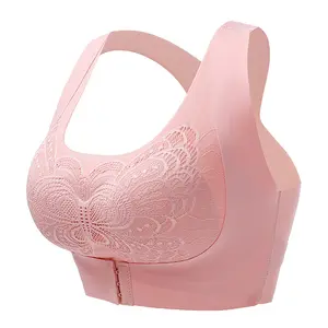 New Style Nylon Underwear Wire Free Gathers Lace Front Closure Plus Size Sports Bra For Women