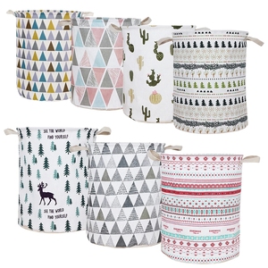 Cotton Linen Fabric Portable Laundry Storage Bags Picnic Basket Clothes Kids Toy Box Bag D519-1