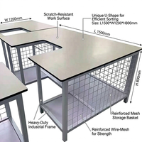Table de tri de vêtements en U à structure métallique robuste avec plateau stratifié blanc pour l'industrie textile