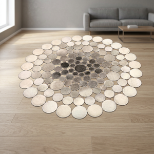 Tapis modernes en patchwork à motif floral, en cuir de luxe et fourrure pelucheuse, personnalisés en usine, lavables et tuftés à la main pour salle à manger - Product Image 3