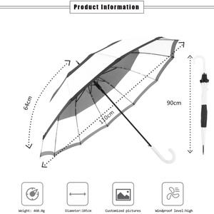 Custom Logo Printed <b>Windproof</b> Straight Metal Golf <b>Umbrella</b> 12 Ribs Strong Wind Resistant Auto Open Manual Control Promotional - Product Image 2