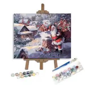 Wholesales Acrylic Paints Christmas Design Picture Diy Hand Painted Painting by Number for Kids