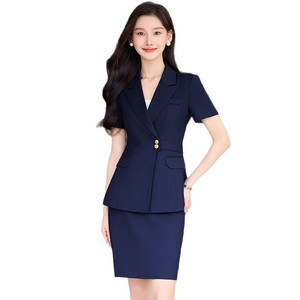 Women's Short Sleeve Suit Set Elegant Worsted Anti-Wrinkle Business Office Wear Skirt Style Uniform For Work Commute Interview - Product Image 4
