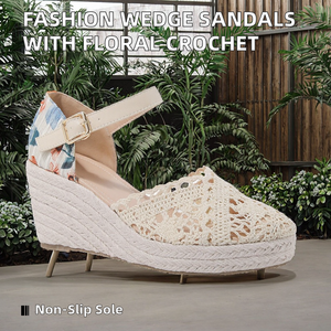 Nuevas Sandalias de Plataforma con Punta Abierta y Diseño Floral de Crochet para Mujer, con Correa en el Tobillo, Zapatos Casuales de PU para Verano y Aire Libre - Product Image 2