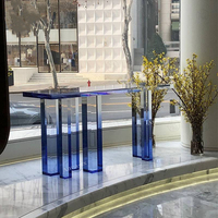 Table basse moderne en acrylique Lucite dégradé givré, extensible, peu encombrante et recyclable pour salon - Vente en gros