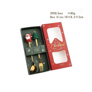 Juego de Cubiertos Navideños, Cuchara de Café con Dibujos Animados, Cuchara de Postre de Papá Noel, Tenedor de Frutas, Caja de Regalo - Product Image 2