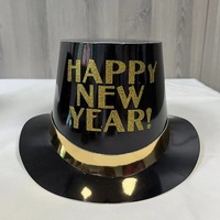 Chapeau de fête en papier métallisé Happy New Year, noir, or, argent, imprimé pailleté, accessoire de compte à rebours du Nouvel An, accessoire de photomaton