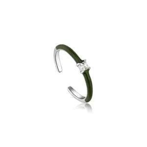 Anello In platino regolabile con smalto verde foresta all'ingrosso personalizzato In argento Sterling 925