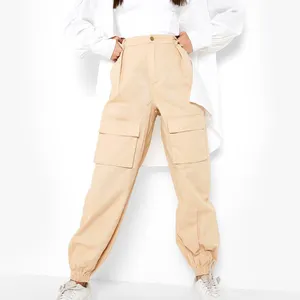 Custom Spring Soft Cotton Zip Up Big Pocket Ankle Banded Women Cargo Pant