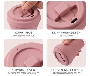 12oz Portable Foldable Silicone Coffee <b>Cup</b>, <b>Reusable</b> BPA-Free Travel Mug with Lid - Product Image 5