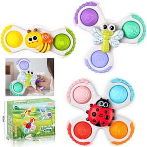 Lot de 3 toupies à <span class=keywords><strong>ventouse</strong></span> pour <span class=keywords><strong>chaise</strong></span> <span class=keywords><strong>haute</strong></span>, jouets sensoriels de voyage pour tout-petits, jouets de bain pour bébés - Product Image 1