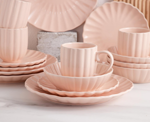 Service de table en céramique à motif vertical rose tendance, assiette à dîner, bol à soupe, tasse à café, ensemble de vaisselle pour mariage, maison, cuisine - Product Image 3