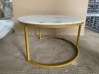 Tables basses en céramique avec cadre en métal doré, ensemble de meubles de salon, table basse ronde moderne de luxe avec effet marbre