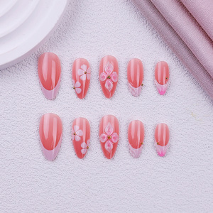 Faux ongles à presser en époxy français, motif fleur à quatre pétales, style haut de gamme, amovibles, prêts à poser, pour manucure DIY, usage quotidien et fêtes - Product Image 5