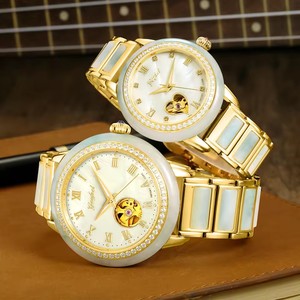 Montres automatiques mécaniques pour couple, livraison directe, en jade blanc naturel, chiffres romains, ajourées, étanches 5 bars, luxe et mode - Product Image 6