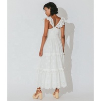 Robe longue ENYA à taille haute en coton, broderie florale pour femme, broderie au point, robe à manches volantées en dentelle et au printemps, vente en gros en usine