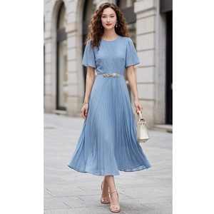 <span class=keywords><strong>Vestido</strong></span> Largo de Alta Calidad, Nuevo, para Fiesta de Verano 2026, con Decoración de Diamantes, <span class=keywords><strong>Manga</strong></span> Corta, Plisado, en Azul, <span class=keywords><strong>Rosa</strong></span> y Amarillo - Product Image 1