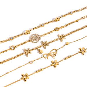Ensemble de bracelets à breloques tendance, couleur or, fleur, nœud, étoile, strass, bijoux pour femmes - Product Image 5